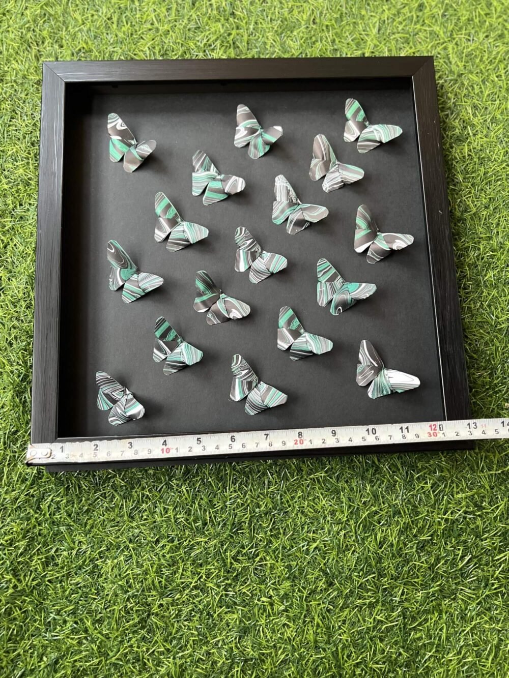 Dark Green Marbled Patterns 3D Origami Butterfly Wall Art 3