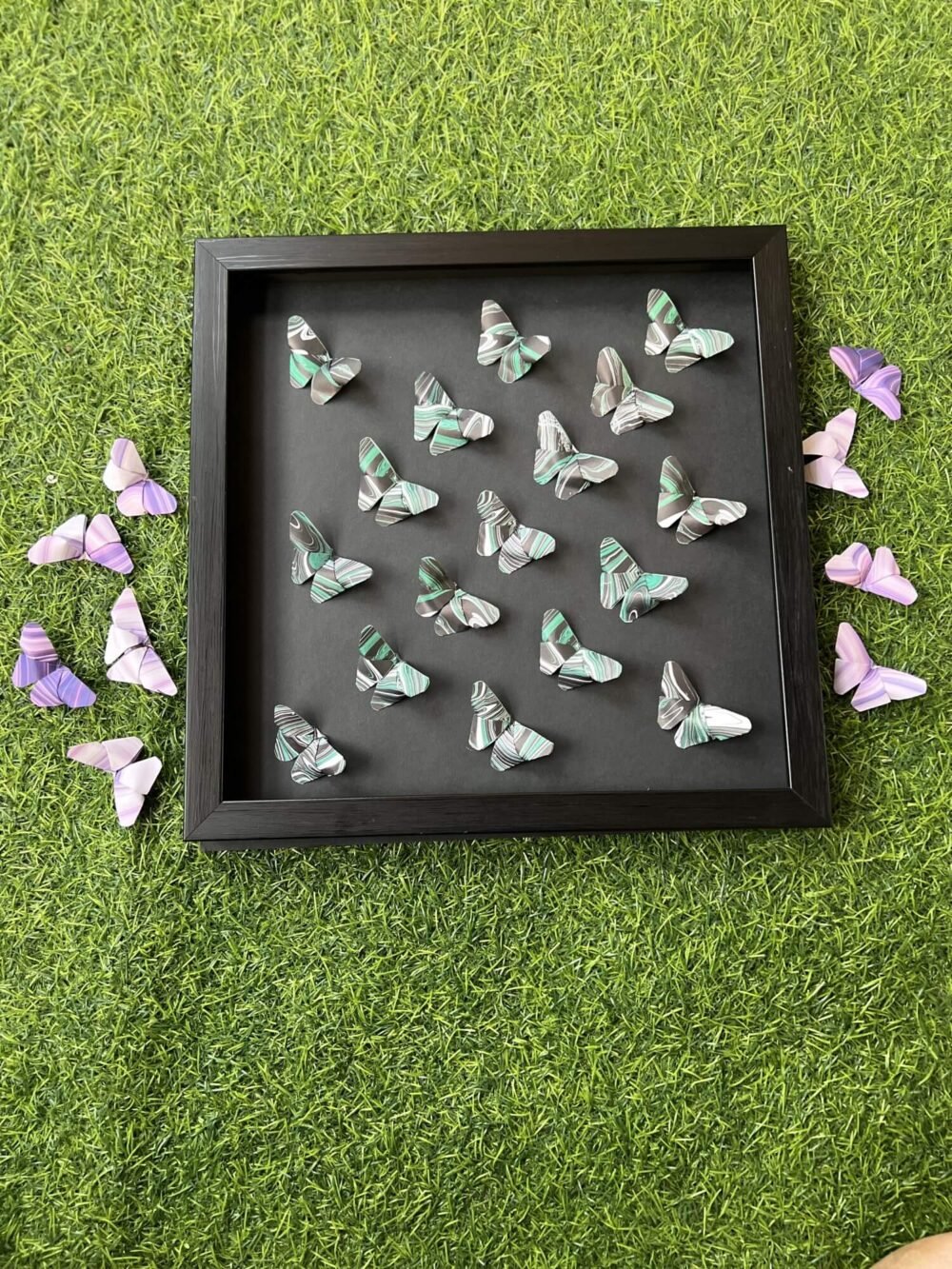 Dark Green Marbled Patterns 3D Origami Butterfly Wall Art 4