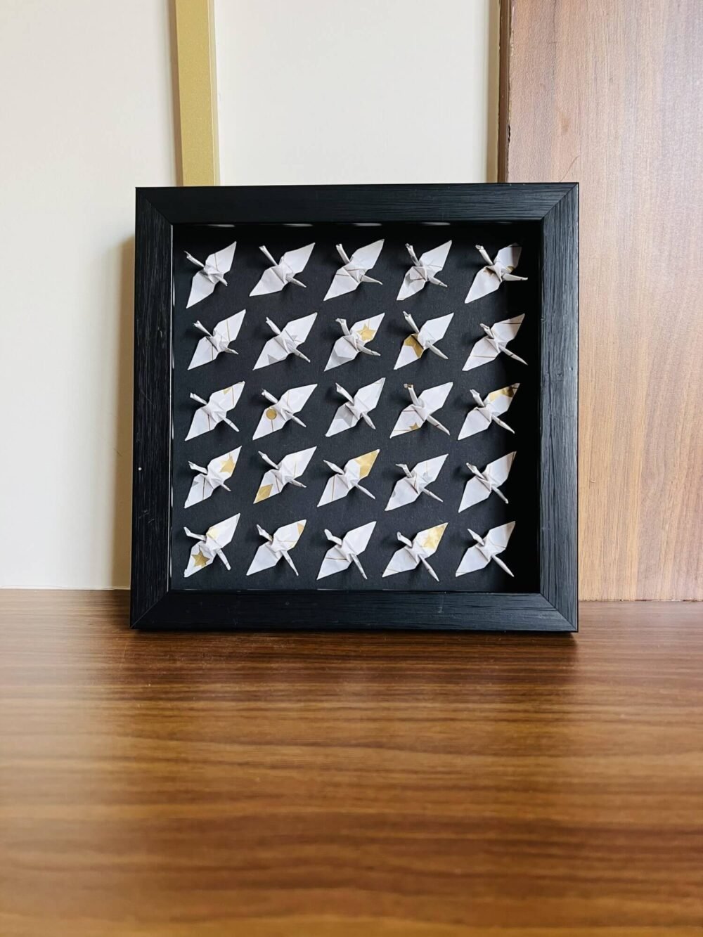 Elegant Handmade 3D Origami Crane Wall Art in White and Gold Pattern