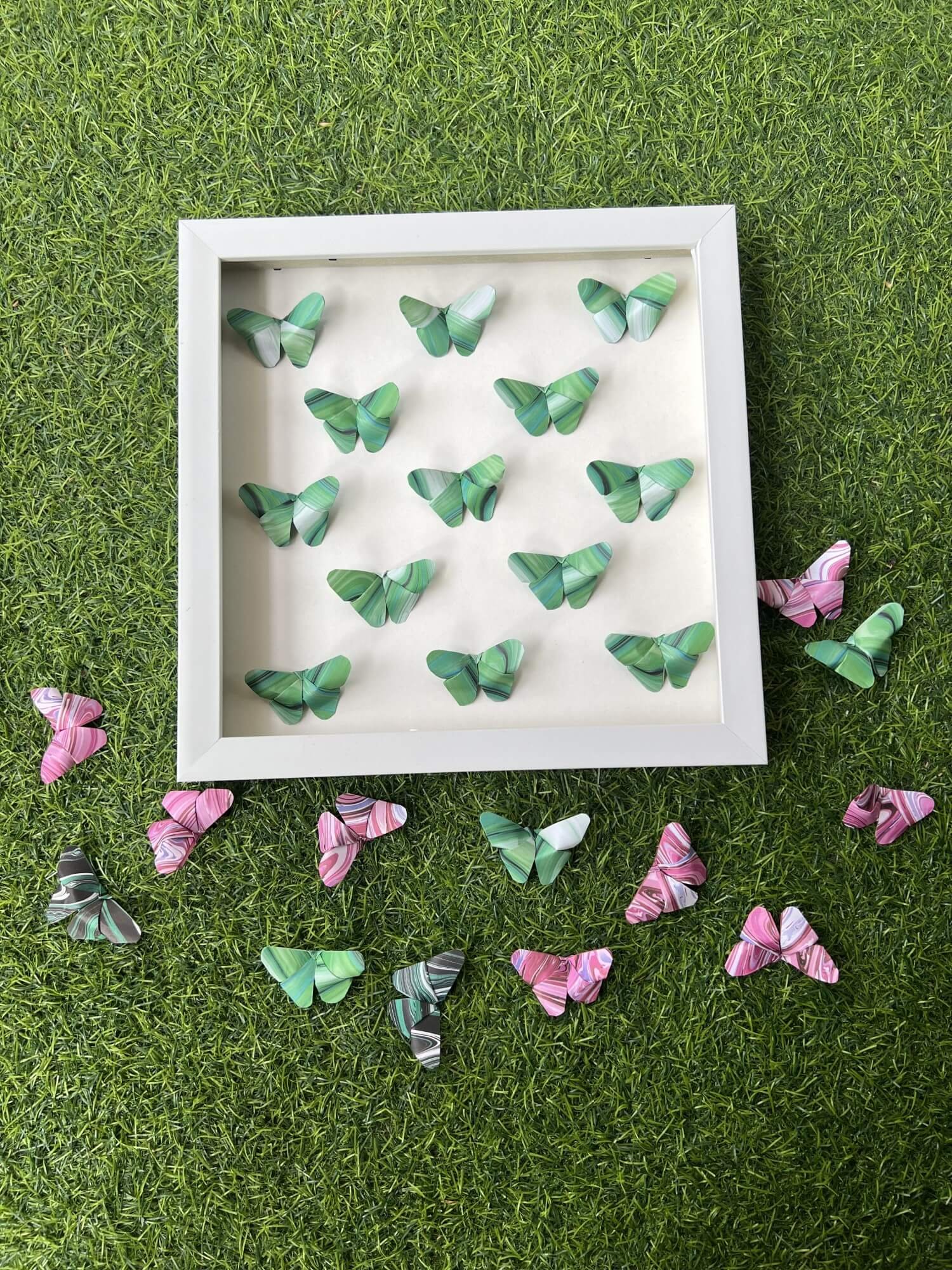 Green Marbled Pattern 3D Origami Paper Butterfly Wall Art