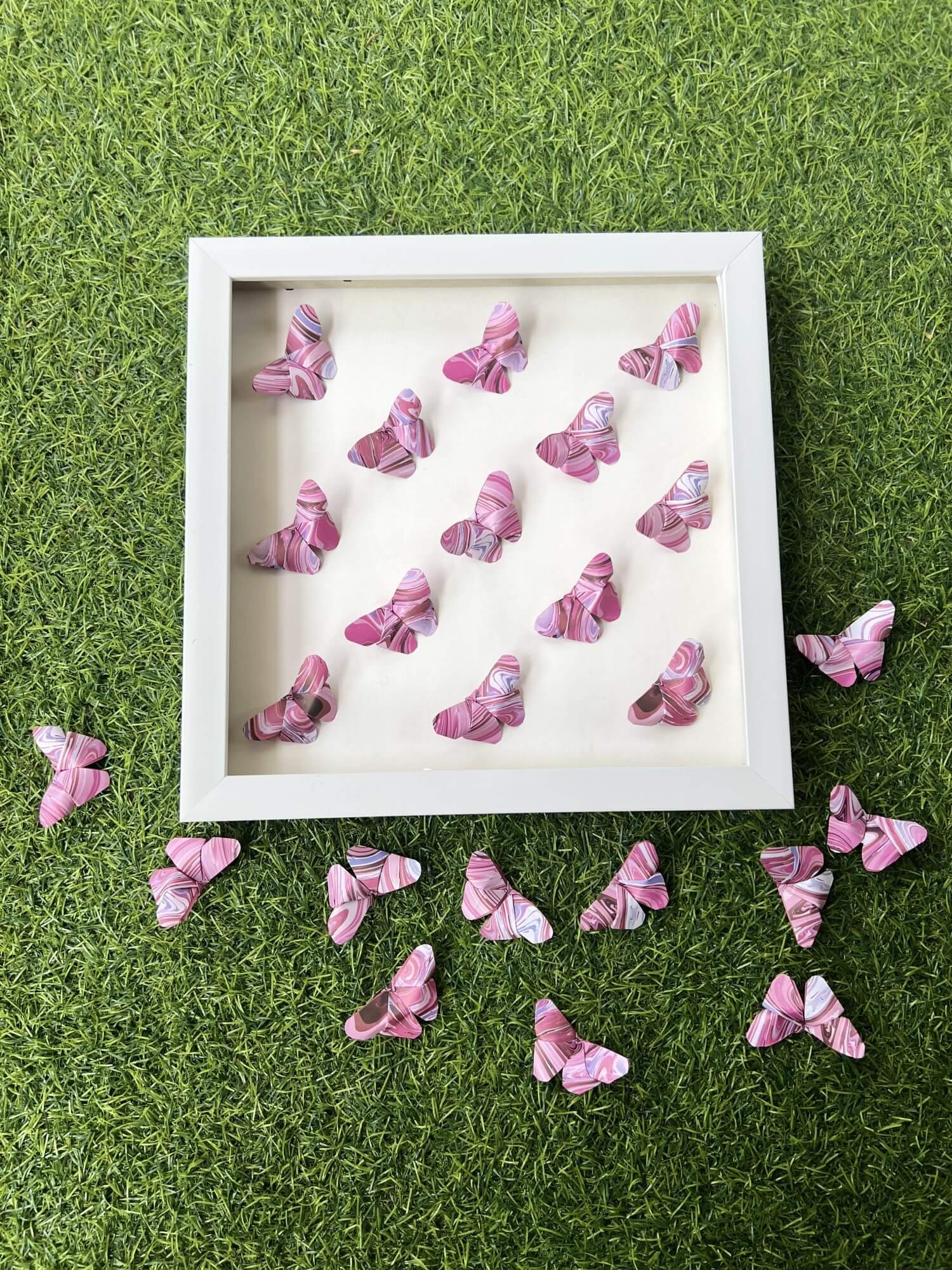 Pink Marbled Pattern 3D Origami Paper Butterfly Wall Art