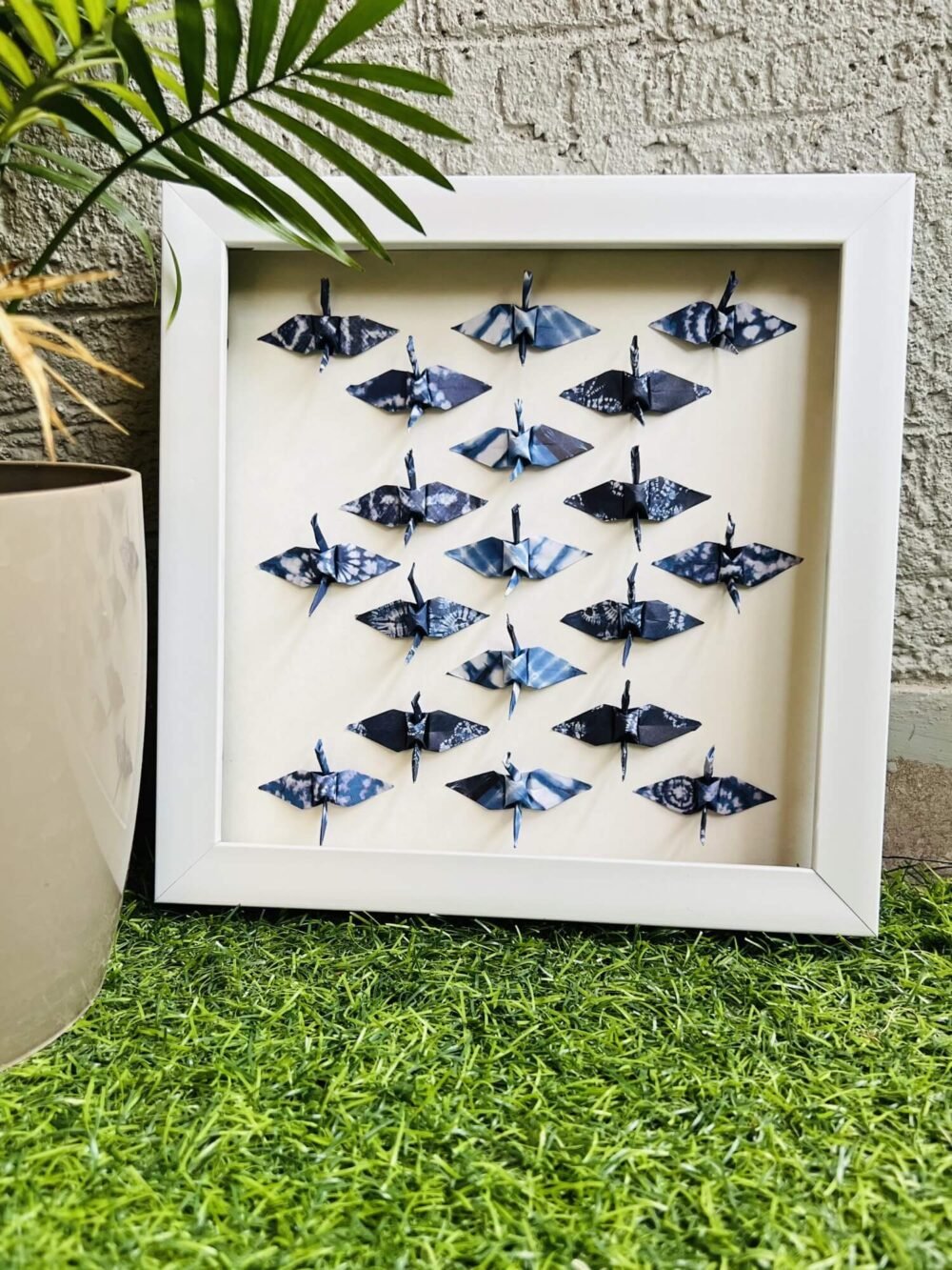 3D Japanese Shibori Pattern Origami Crane Wall Art