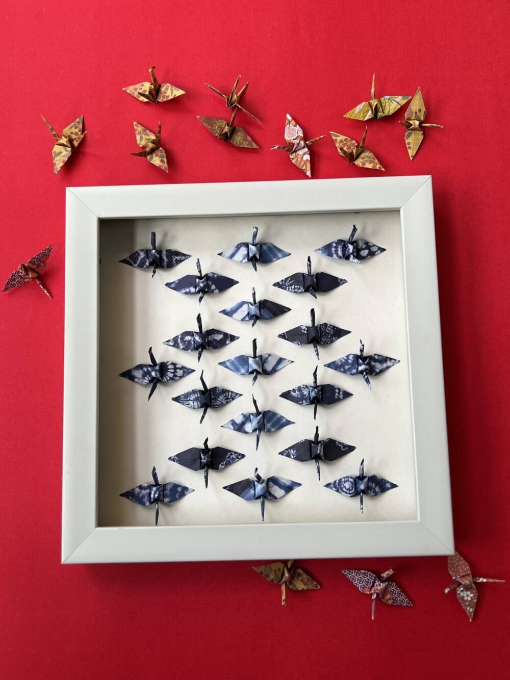 3D Japanese Shibori Pattern Origami Crane Wall Art